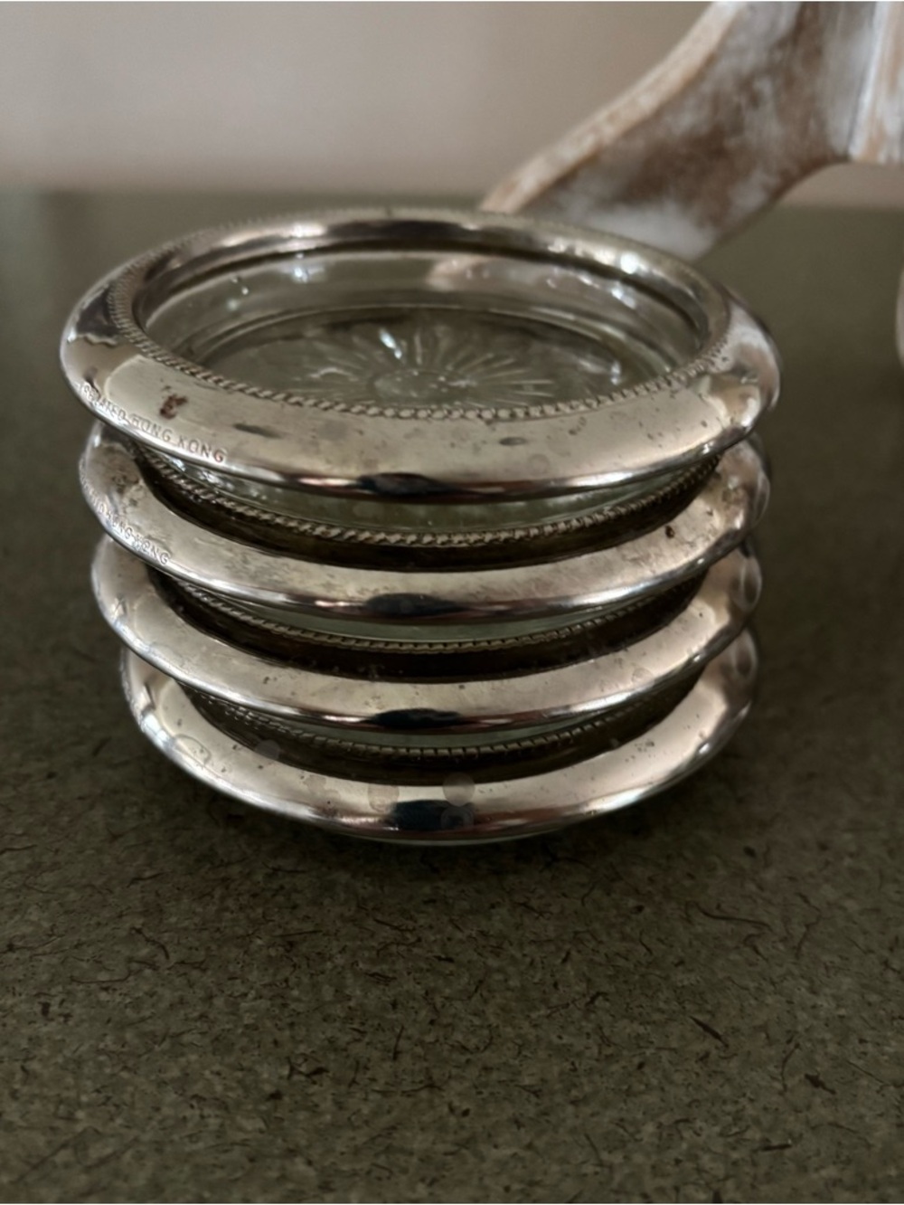 Vintage Silverplate Wine Bottle Coasters Set of 4 Glass Barware